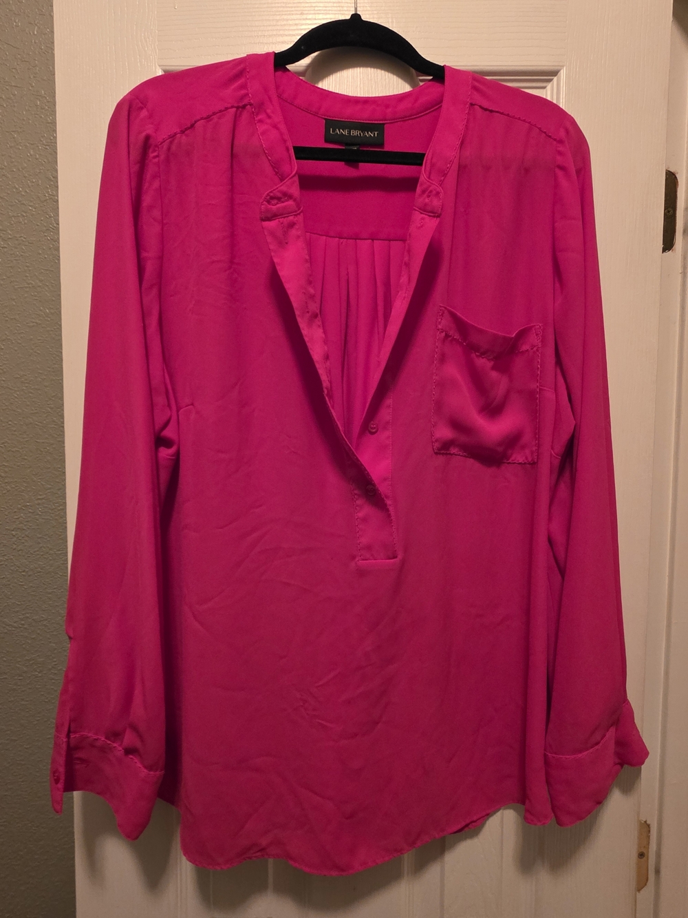 Lane Bryant Bright Fuchsia Split-Neck Blouse